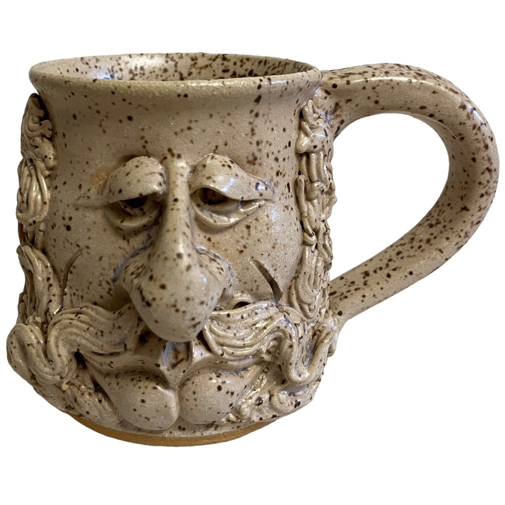 Unique Pottery Man Coffee Mug Long Mustached Studio Handmade Man Cave Funny Gift